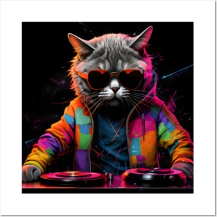 Cool HOUSE CAT (Rainbow DJ Kitty) Posters and Art